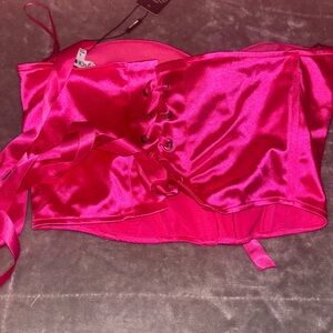 Fashion Nova Satin Lace-Up Corset Top - Pink